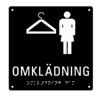 Taktil skylt med punktskrift - Omklädning Dam S/V